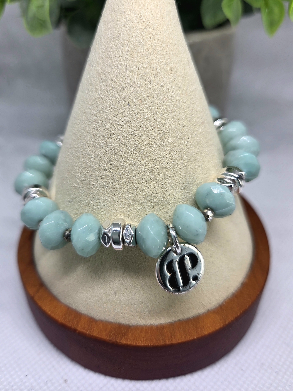 BP Seafoam Bead Stretch Bracelet with Silver Charm